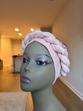 Elegant light pink Braided Turban Headwrap for Women
